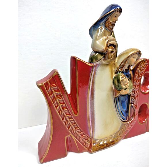 VTG NOEL Spellout Christmas Ceramic Standing Nativity Figurine Joseph Mary Jesus - Picture 8 of 9